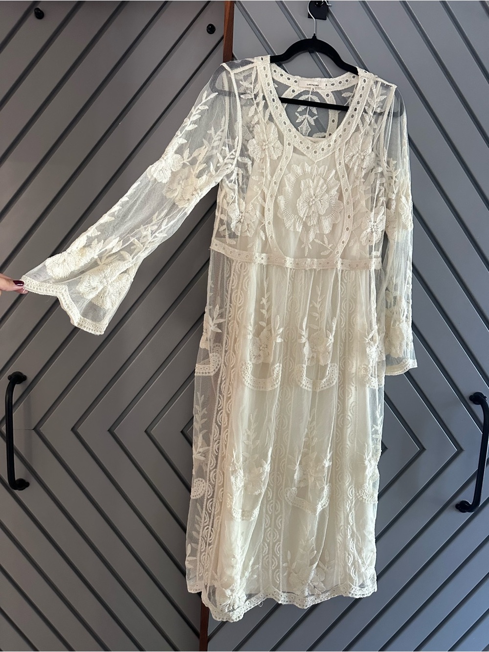Bohemian Lace Midi Dress in Ivory - Laffaire